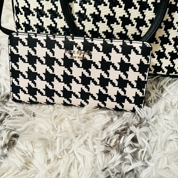 Kate Spade Darcy Woven Small Satchel & Large Slim Bifold Wallet In Houndstooth - Picture 3 of 7